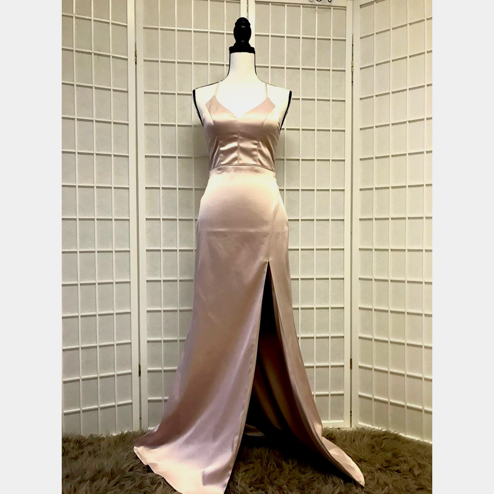 Sequin Hearts Satin Blush Lace Back Gown